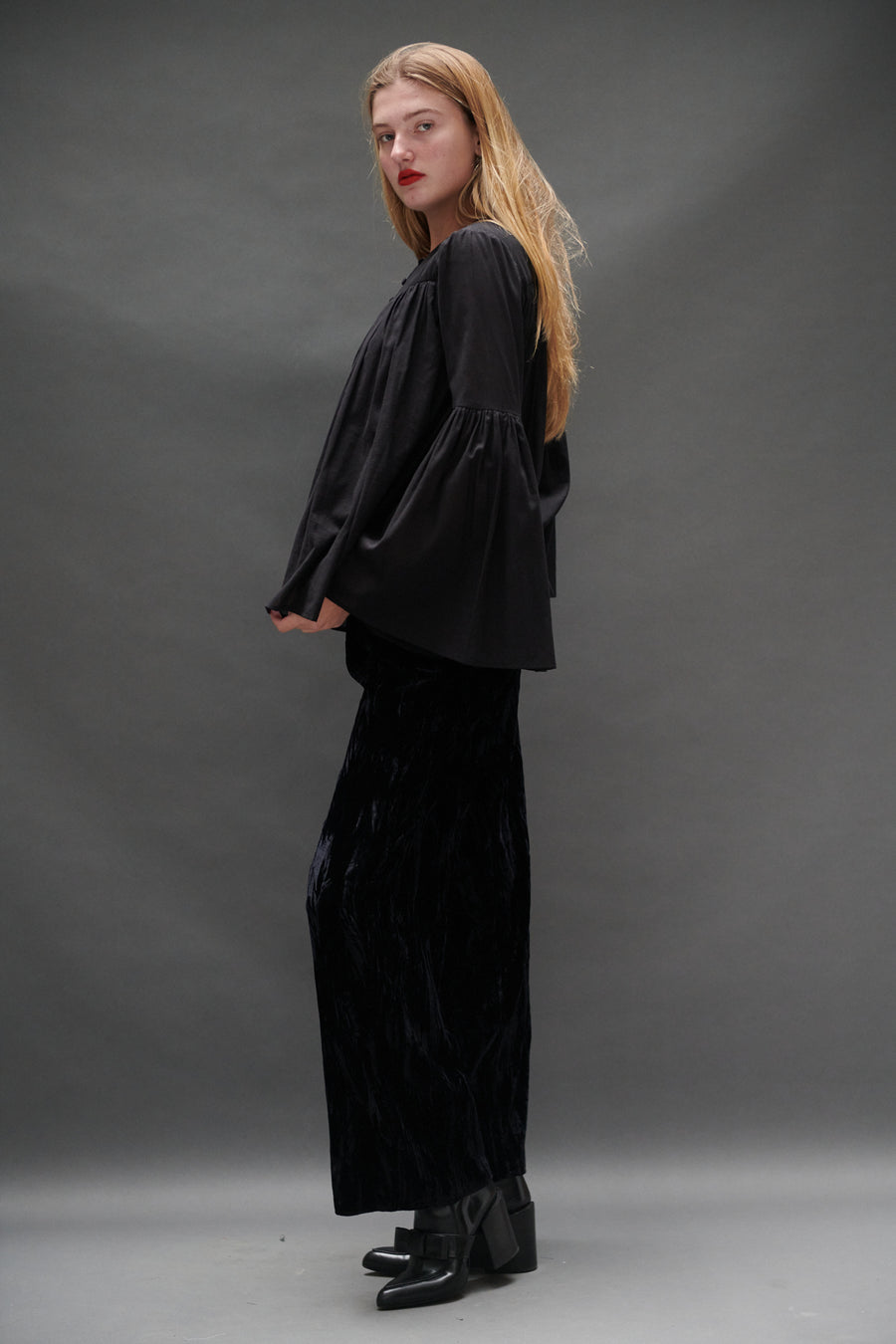 Balloon Blouse in Black Voile