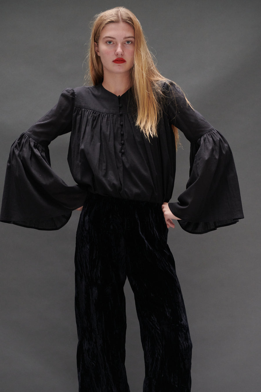 Balloon Blouse in Black Voile
