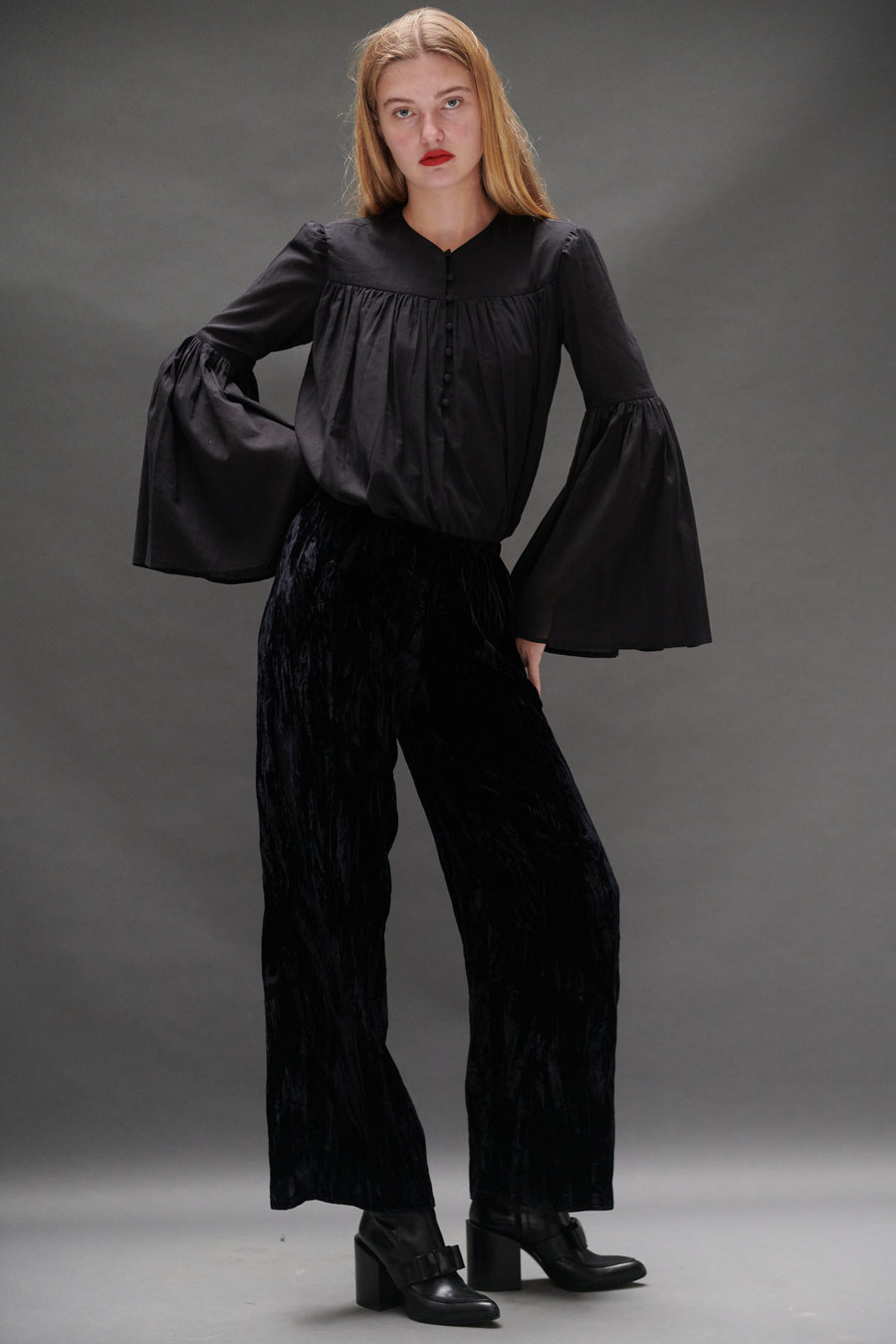 Balloon Blouse in Black Voile