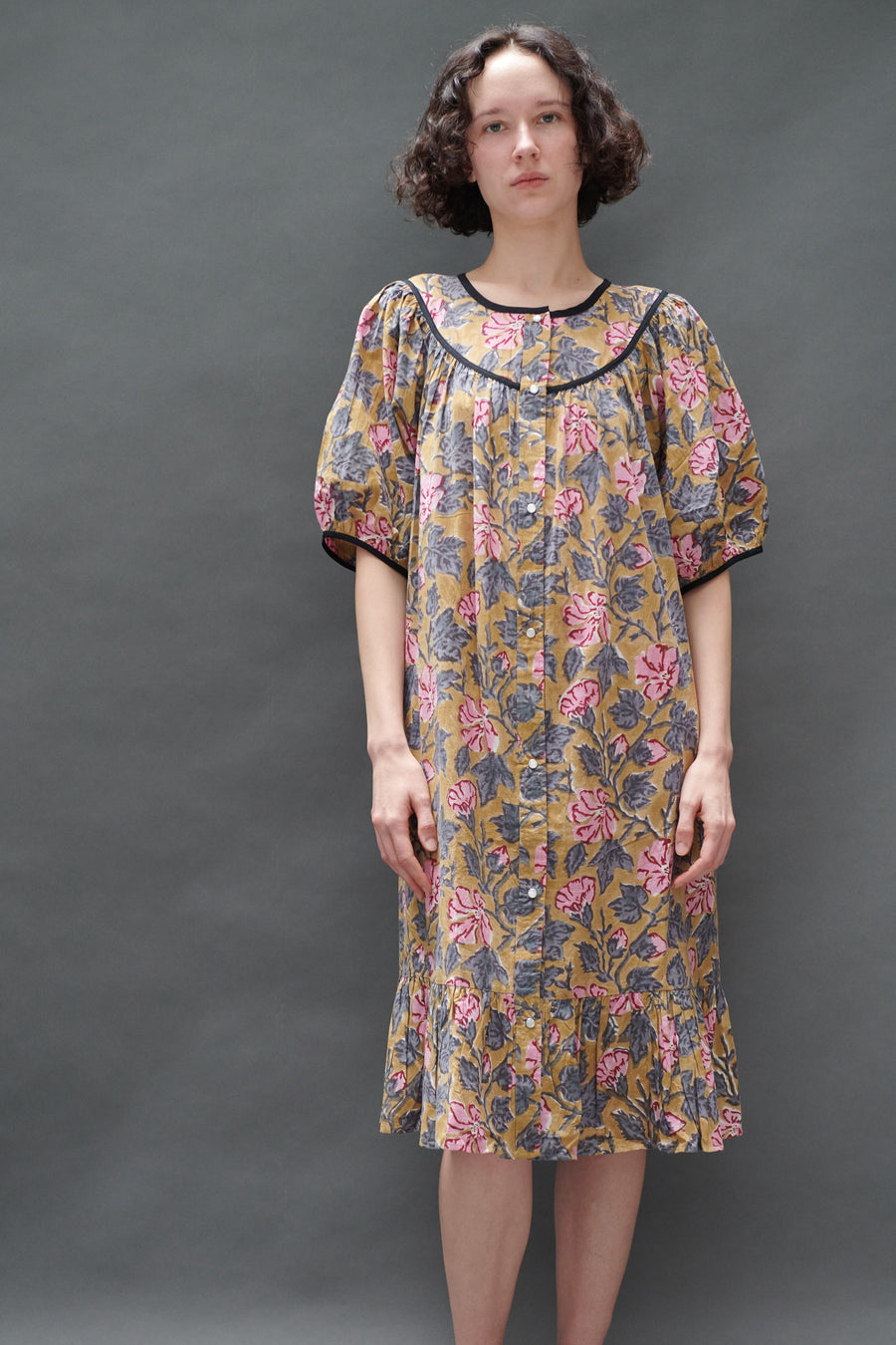 Snap Housedress in Pink and Yellow Floral