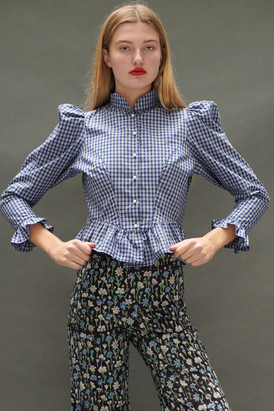 Grace Blouse in Blue Tartan