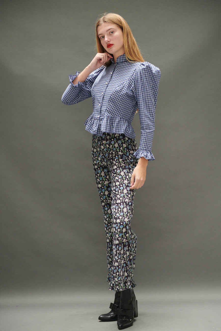 Grace Blouse in Blue Tartan