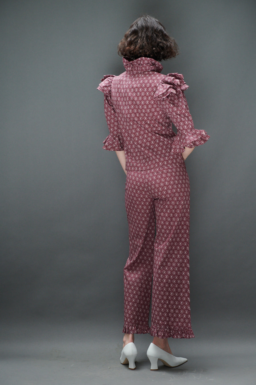 Antoinette Blouse in Merlot Floral Dot