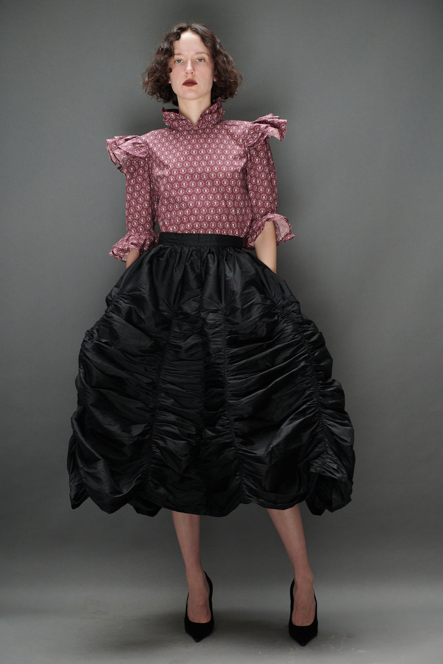 Antoinette Blouse in Merlot Floral Dot