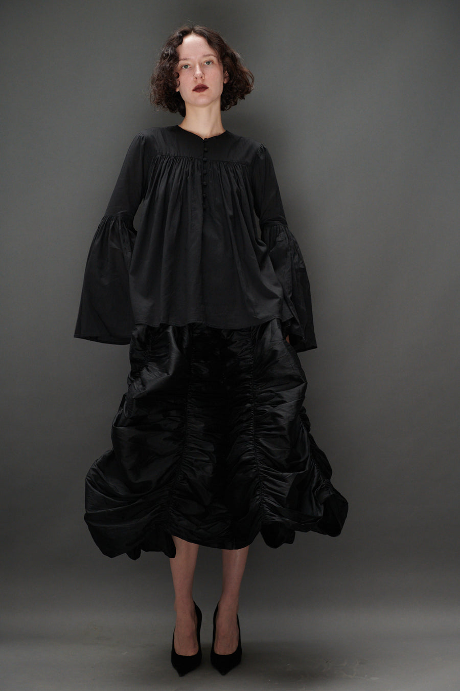 Balloon Blouse in Black Voile