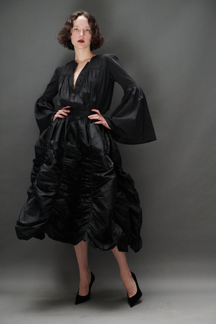 Balloon Blouse in Black Voile