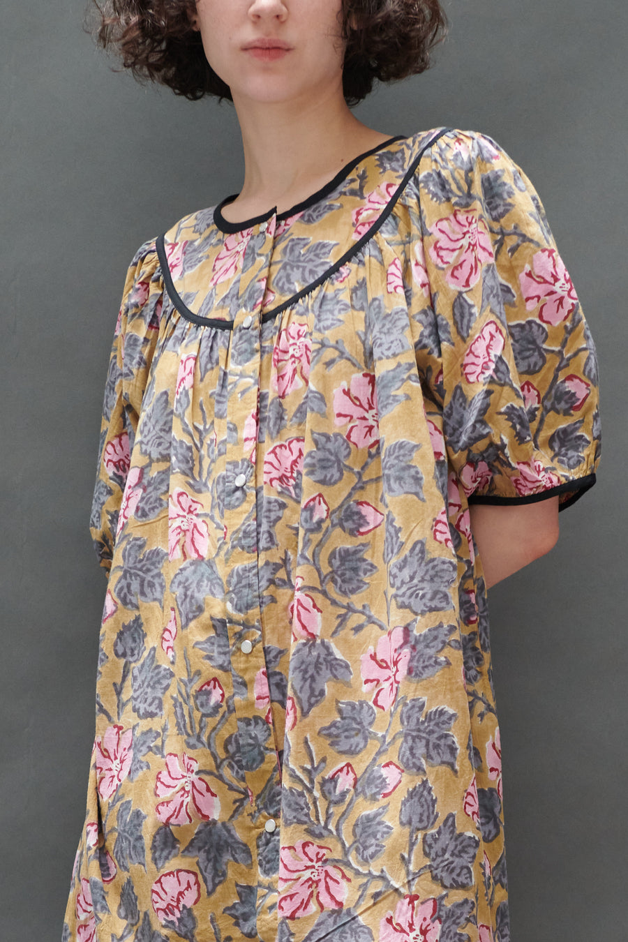 Snap Housedress in Pink and Yellow Floral