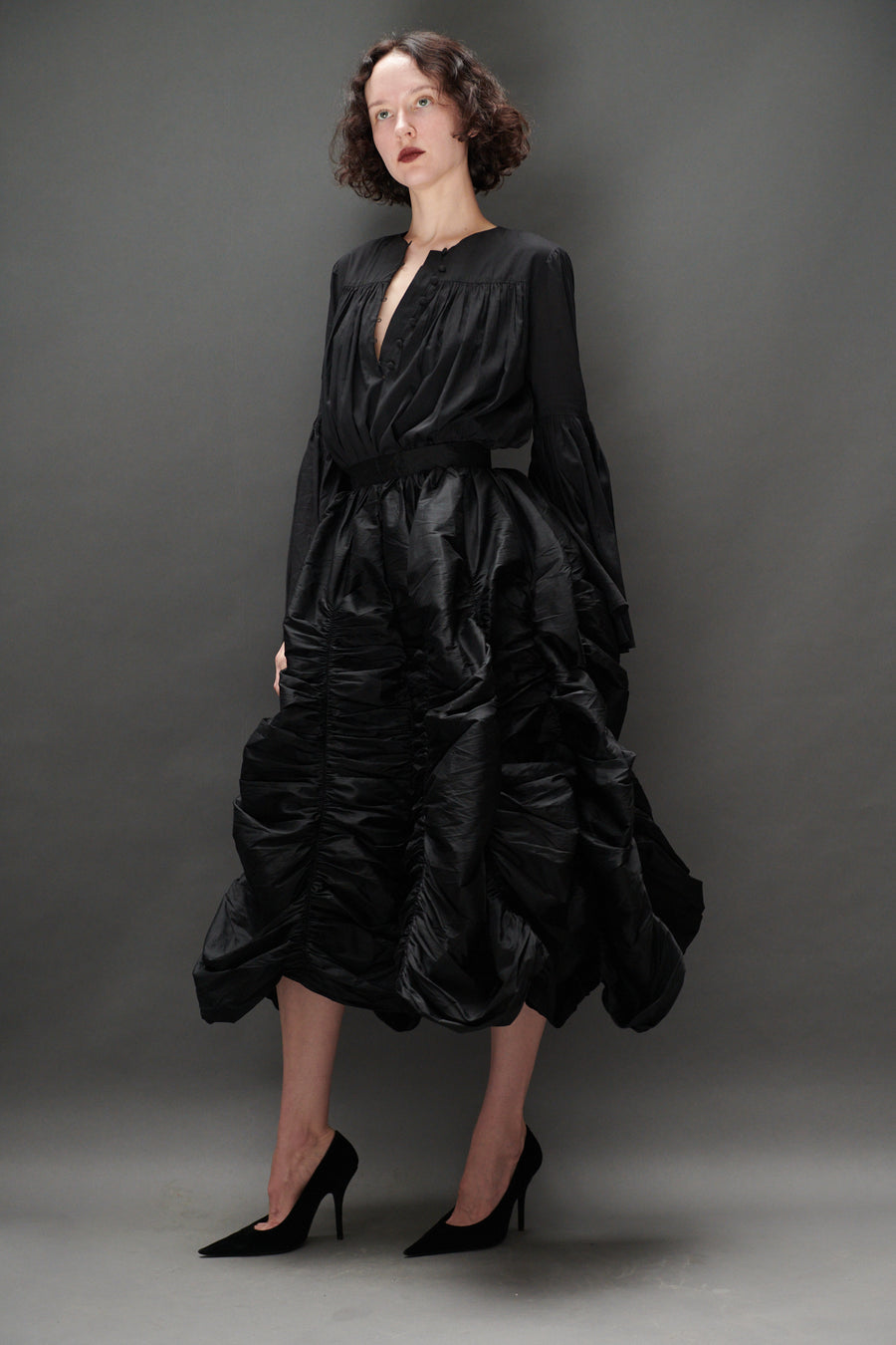 Balloon Blouse in Black Voile