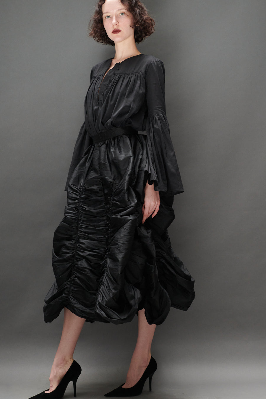 Balloon Blouse in Black Voile