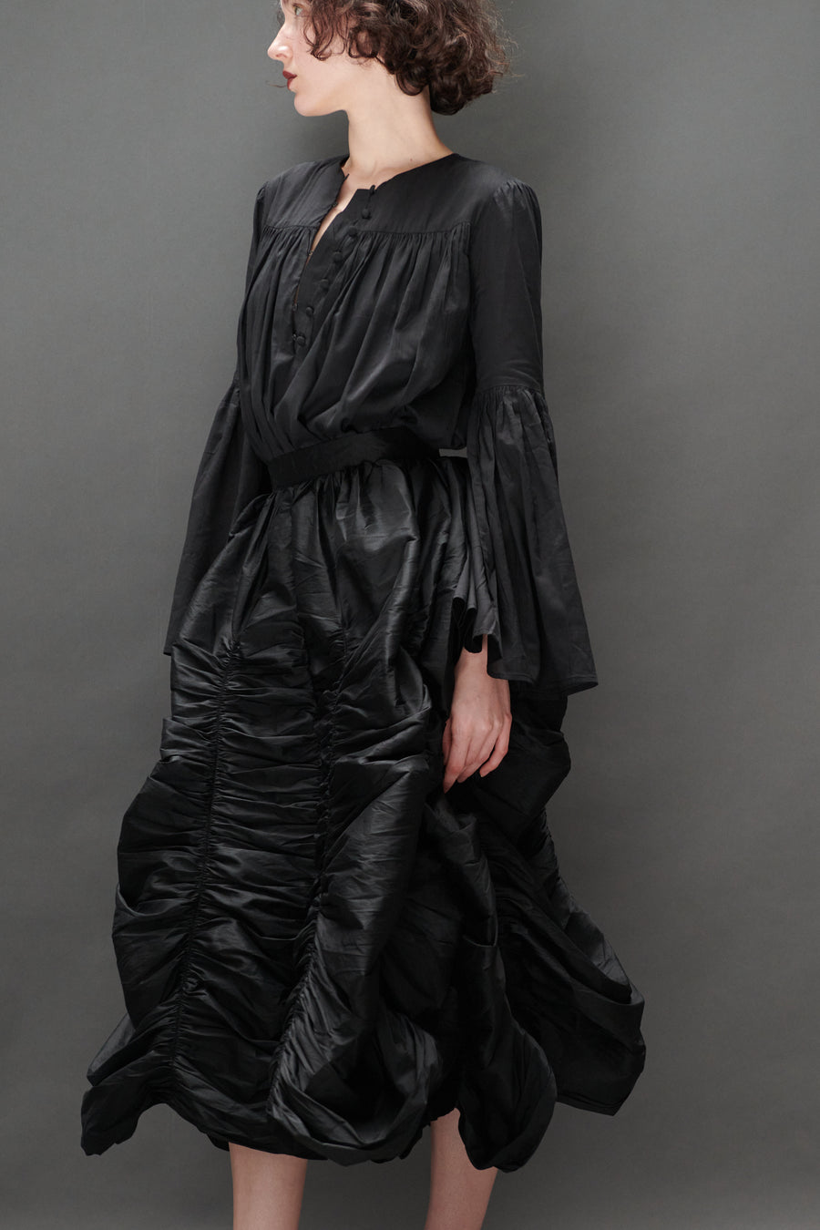 Balloon Blouse in Black Voile