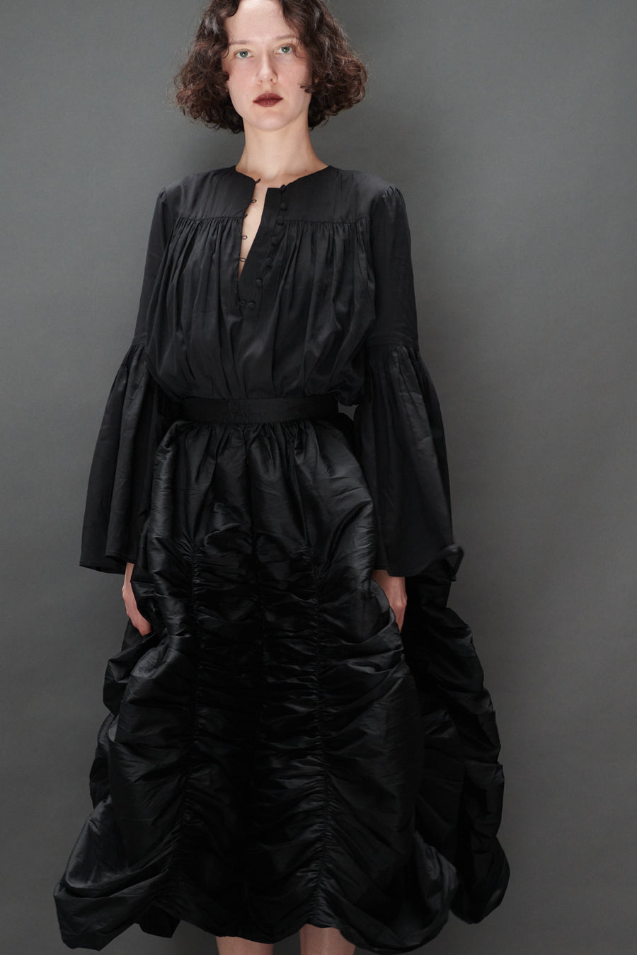 Balloon Blouse in Black Voile