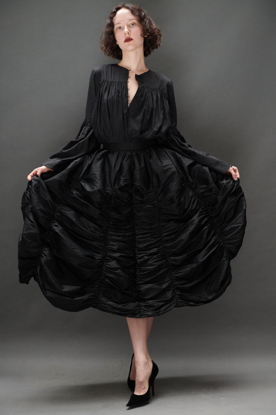 Balloon Blouse in Black Voile