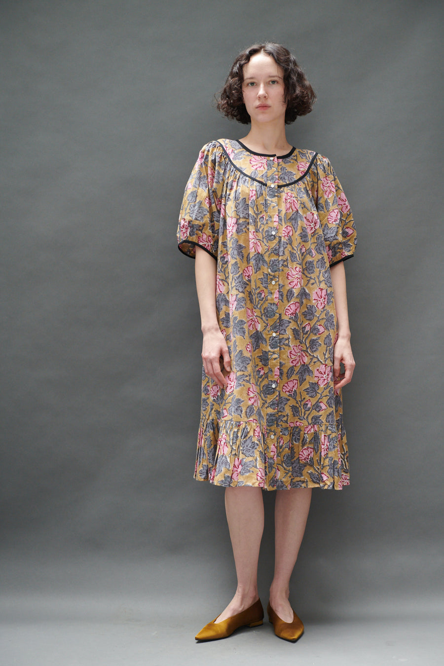 Snap Housedress in Pink and Yellow Floral