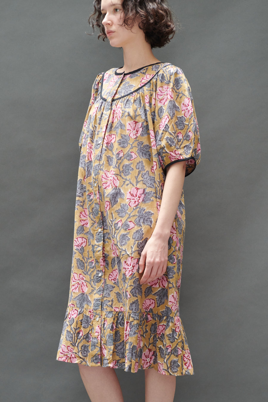 Snap Housedress in Pink and Yellow Floral