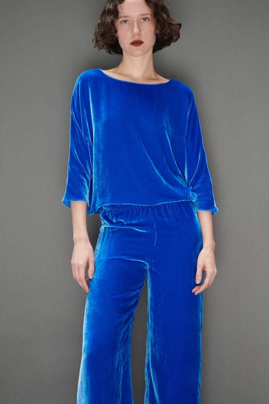Erin Top in Blue Silk Velvet