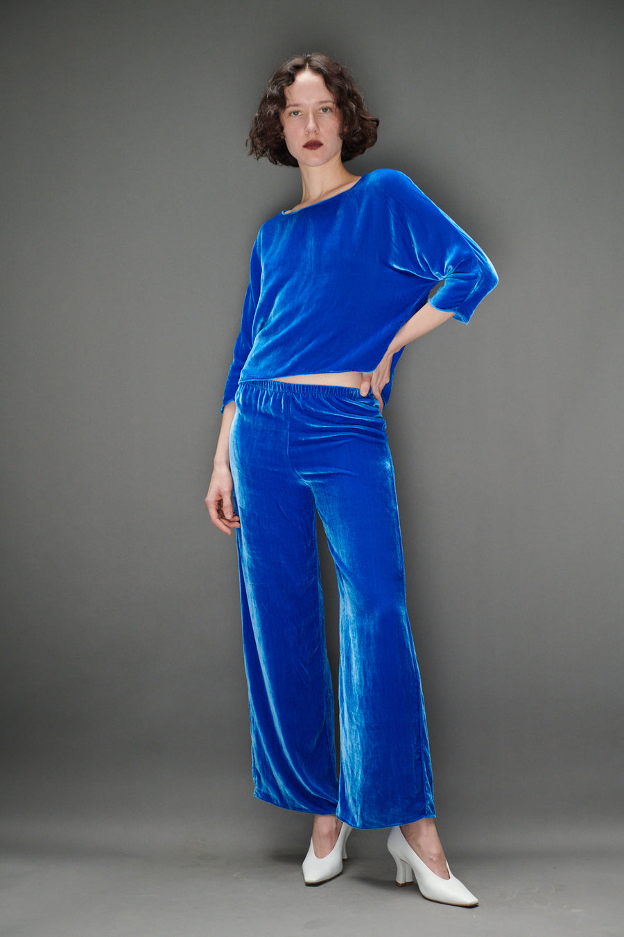 Erin Pant in Blue Silk Velvet