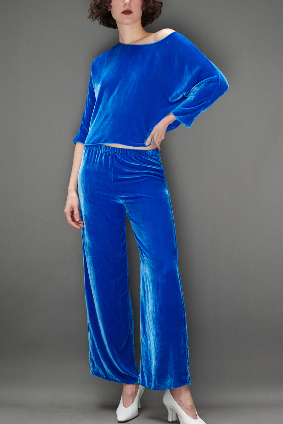 Erin Top in Blue Silk Velvet