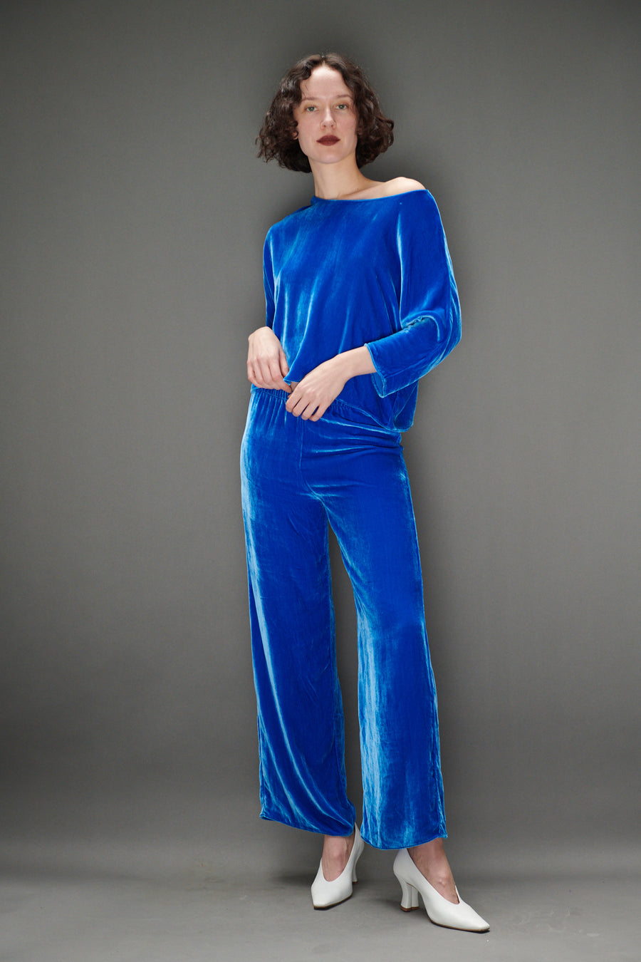 Erin Top in Blue Silk Velvet