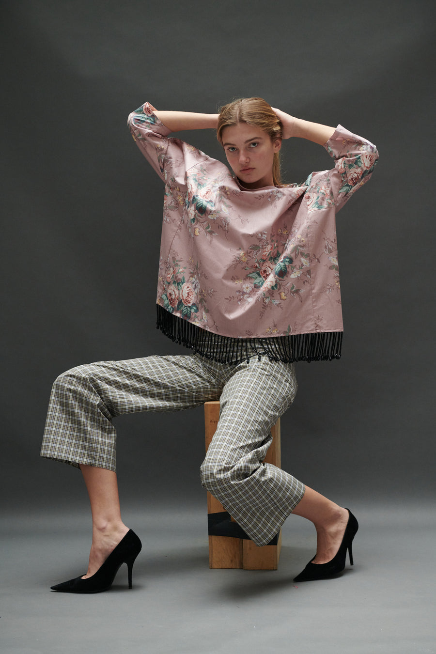 Abigail Coatdress in Rose Upholstery with Beaded Trim