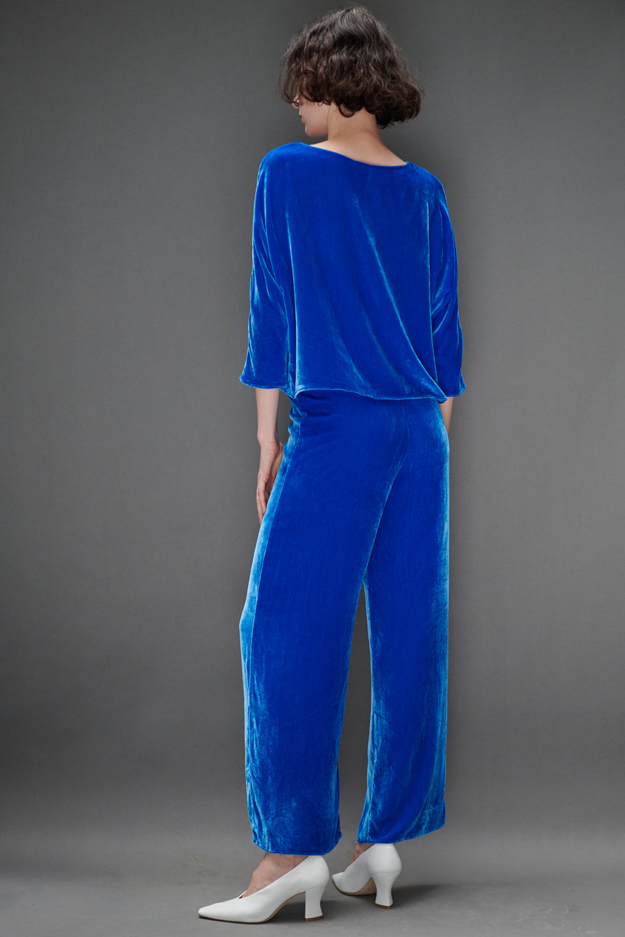 Erin Top in Blue Silk Velvet