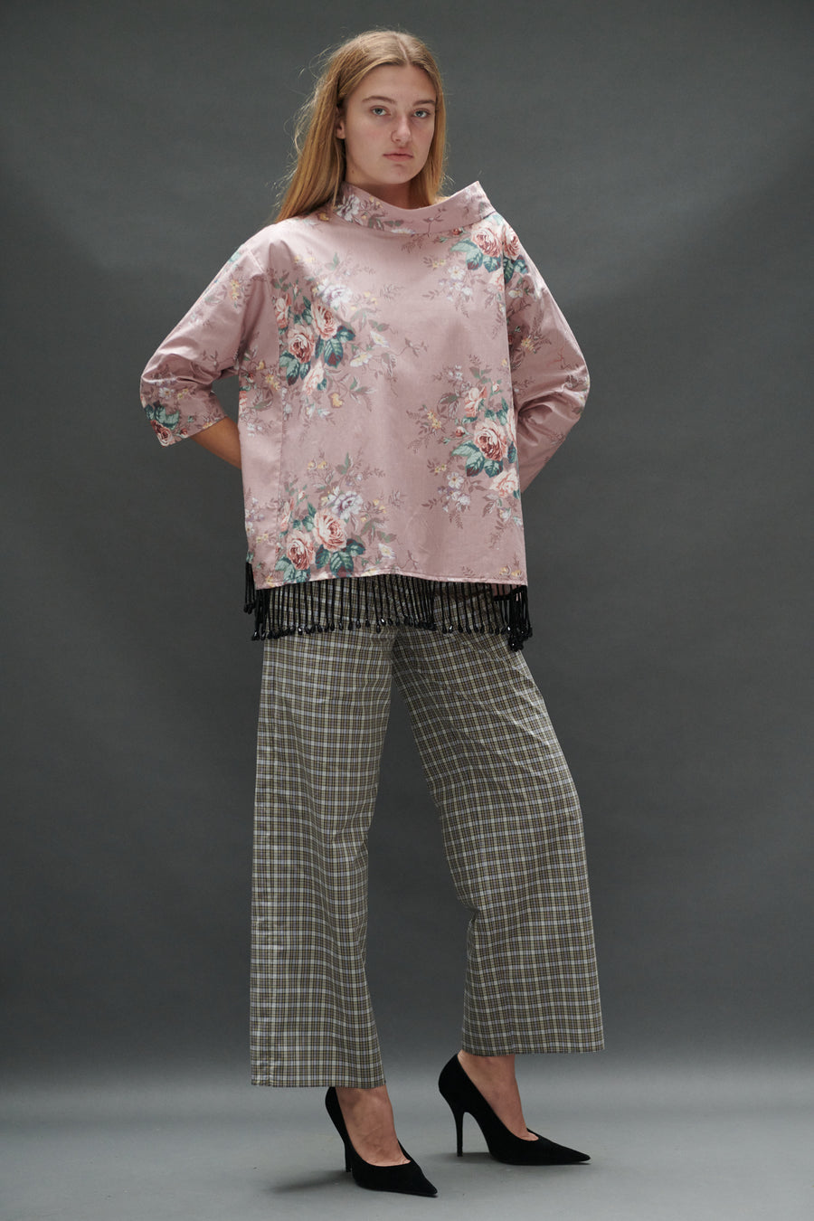 Abigail Coatdress in Rose Upholstery with Beaded Trim