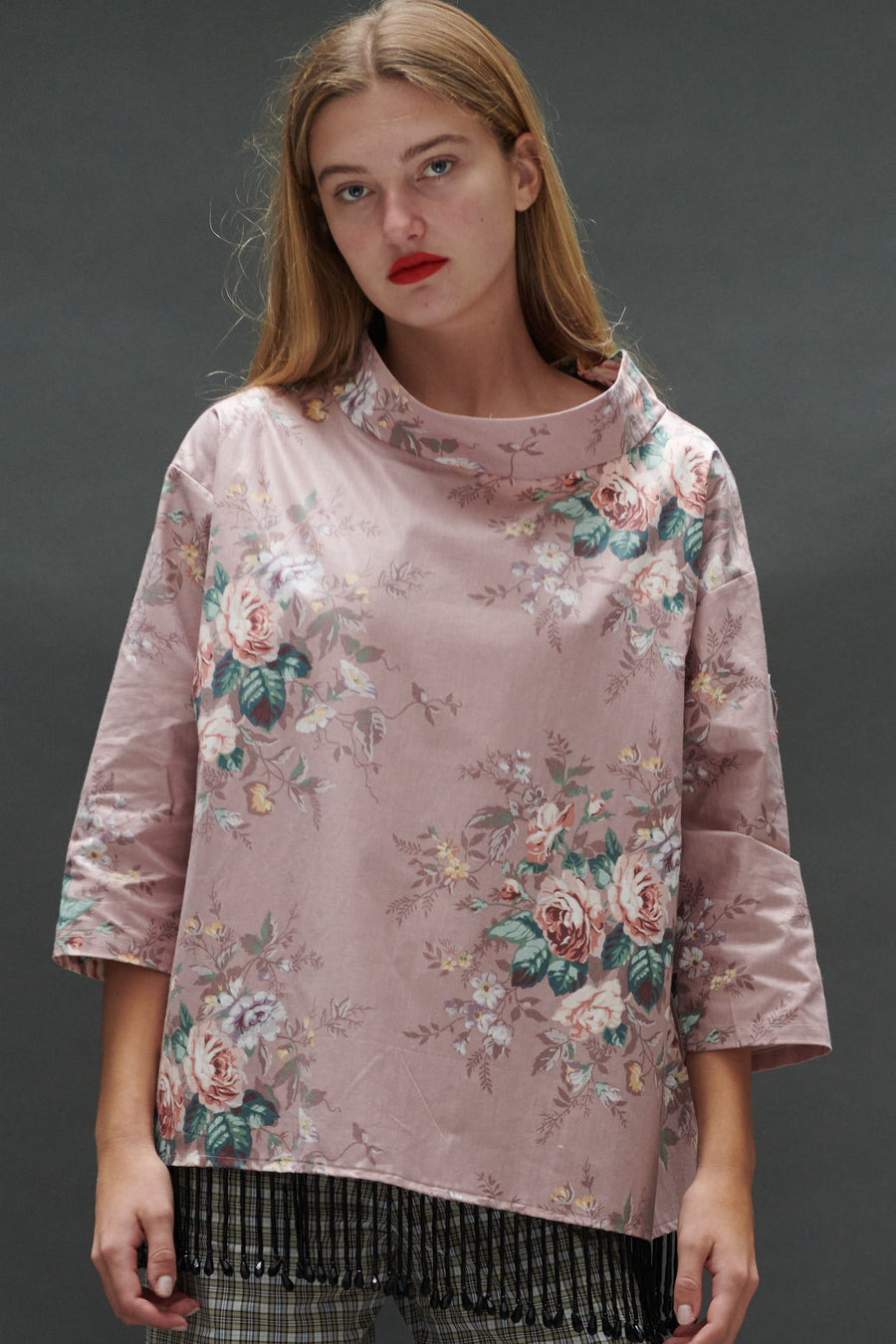 Abigail Coatdress in Rose Upholstery with Beaded Trim