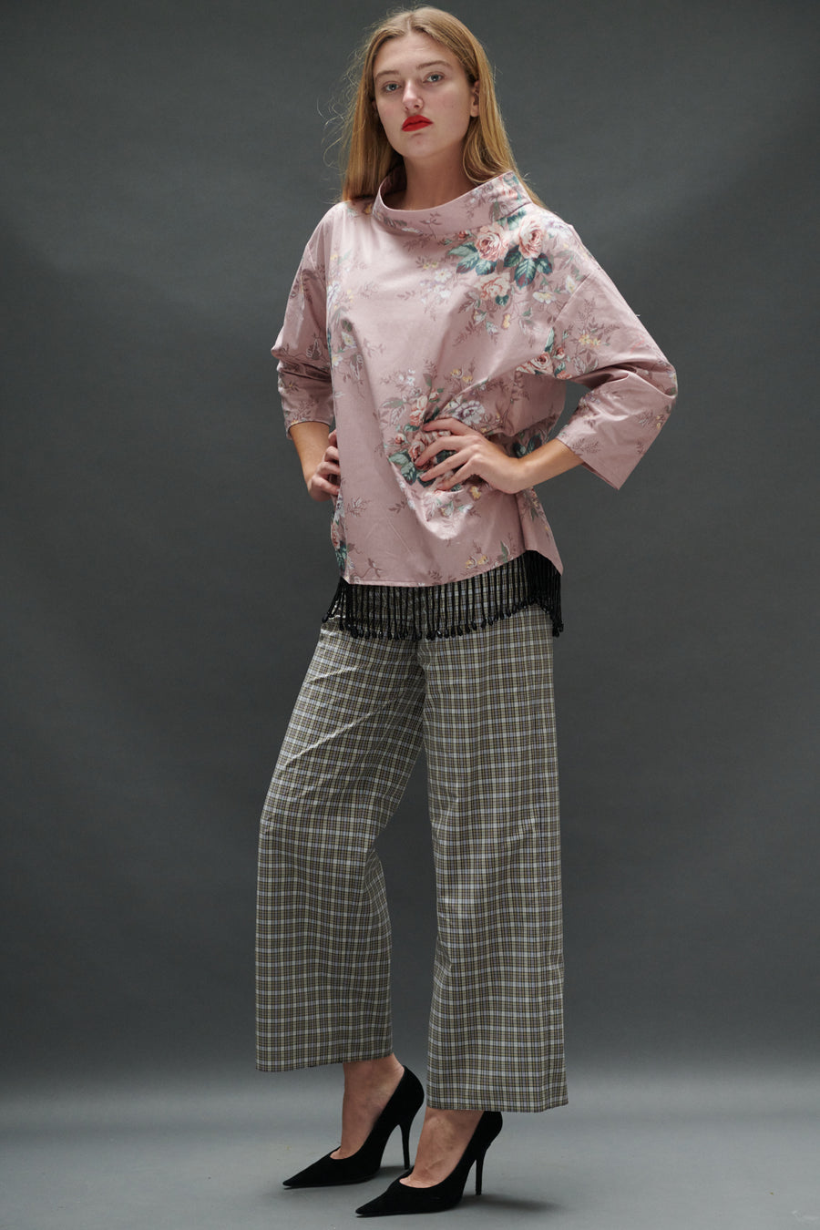 Abigail Coatdress in Rose Upholstery with Beaded Trim