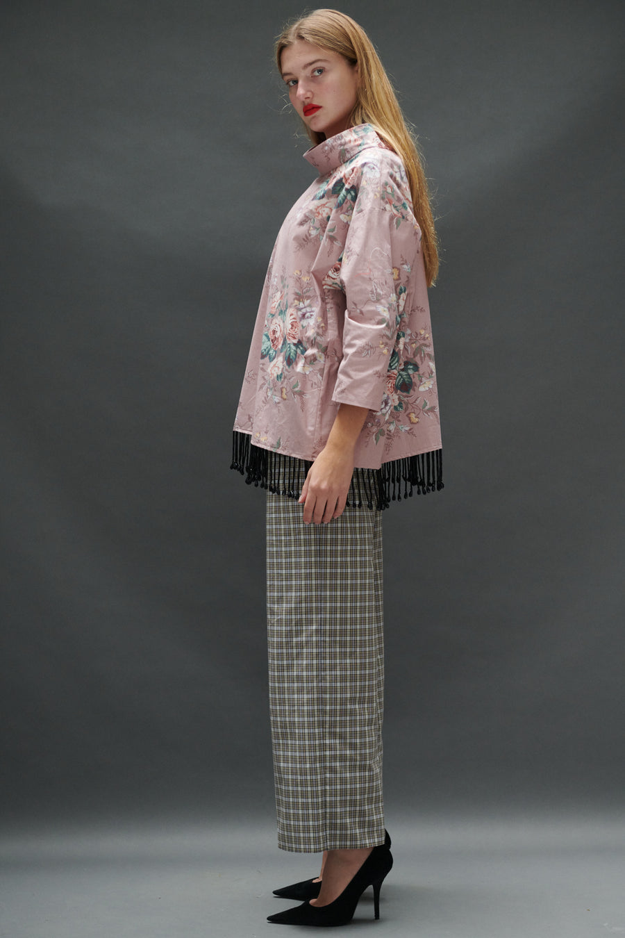 Abigail Coatdress in Rose Upholstery with Beaded Trim