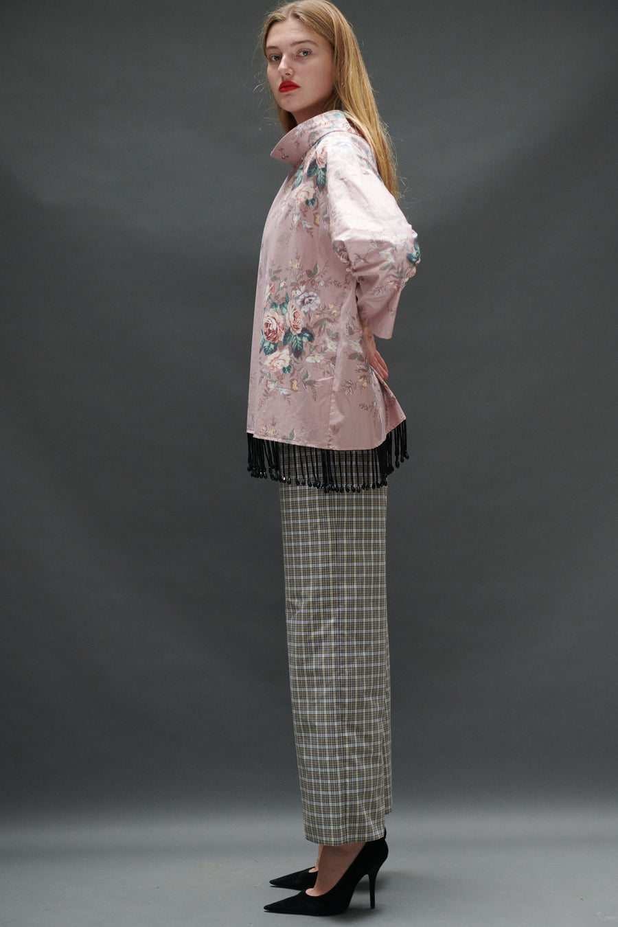 Abigail Coatdress in Rose Upholstery with Beaded Trim