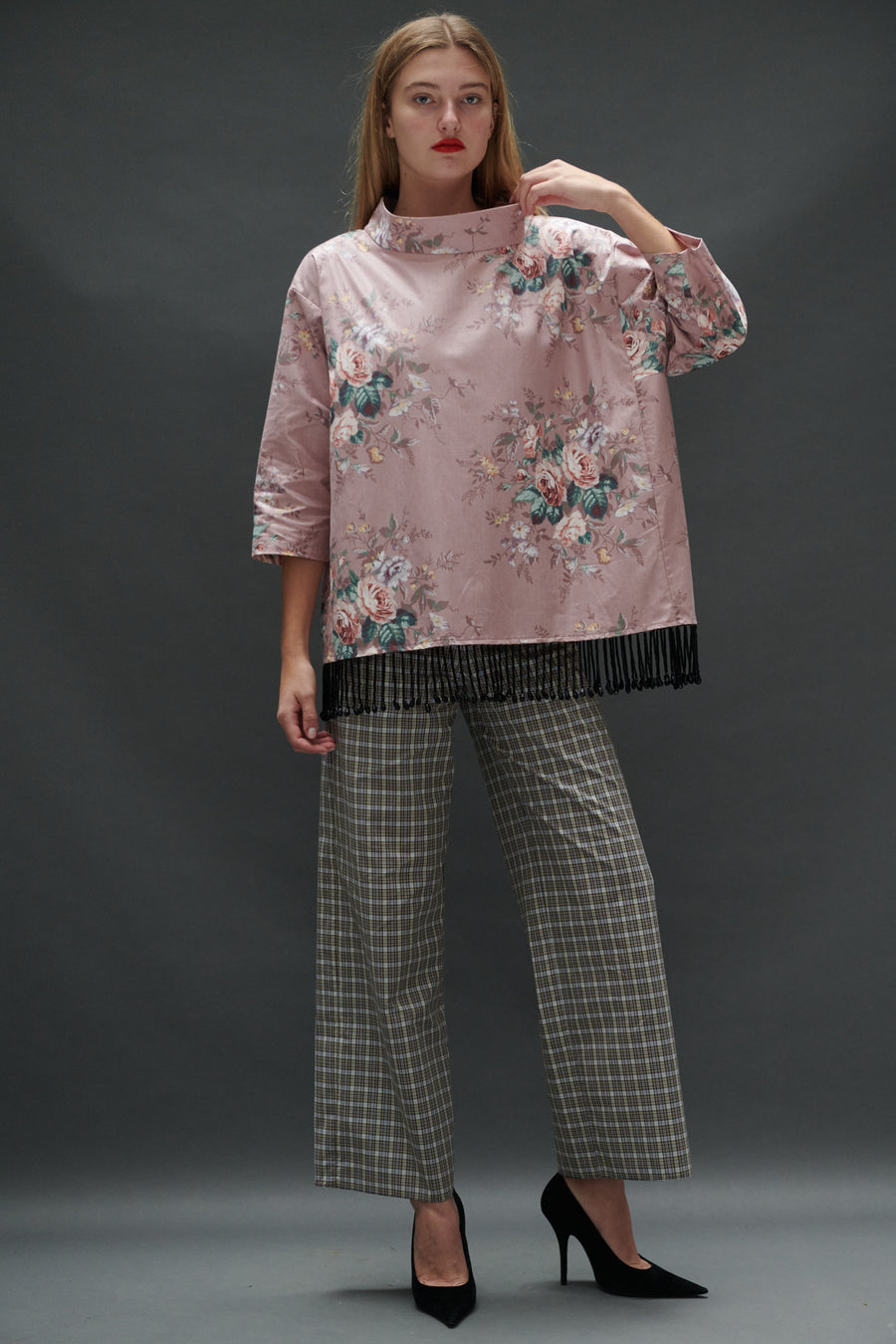 Abigail Coatdress in Rose Upholstery with Beaded Trim