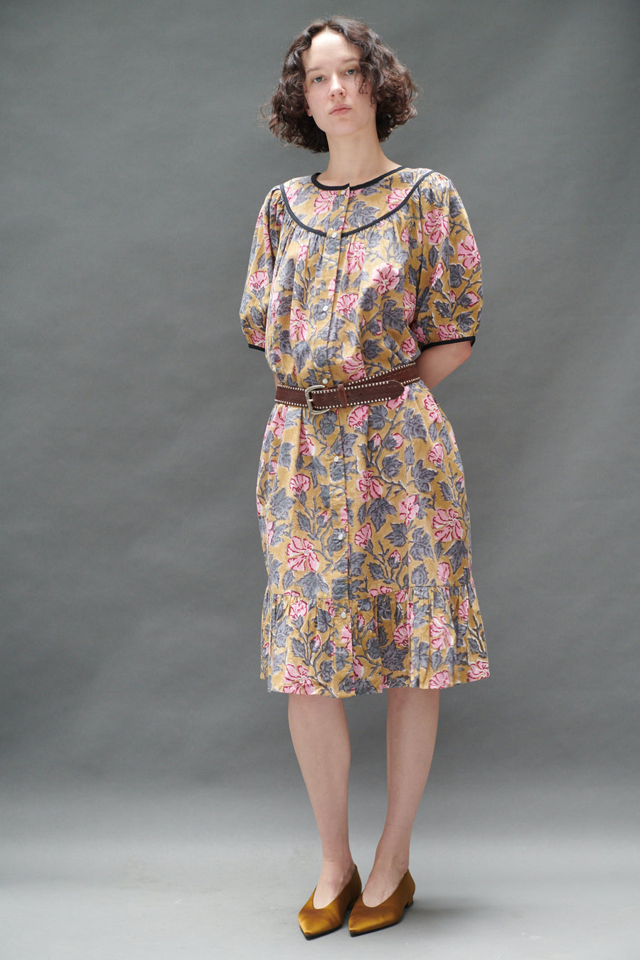 Snap Housedress in Pink and Yellow Floral