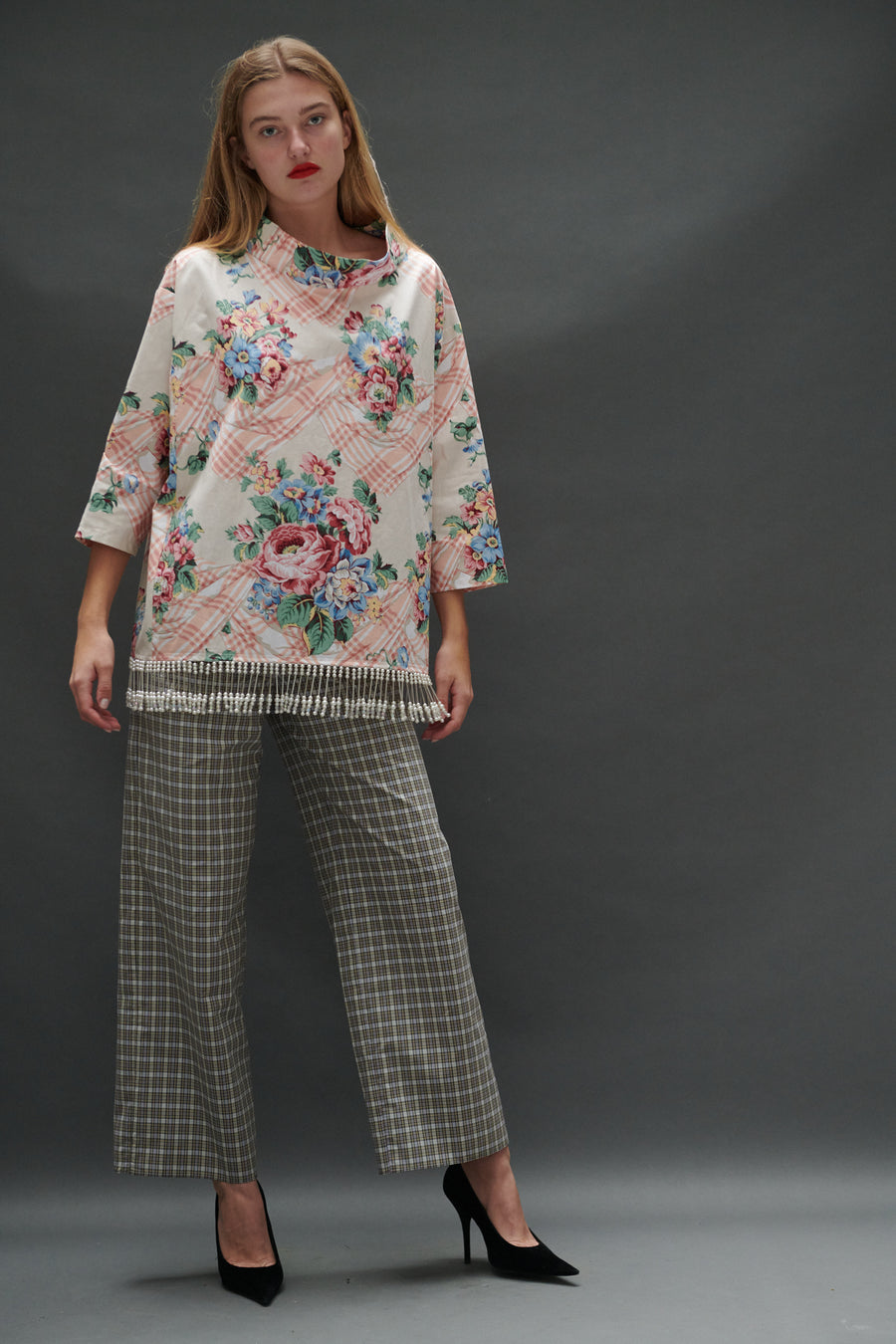 Abigail Coatdress in Trompe L'Oeil Upholstery with Beaded Trim