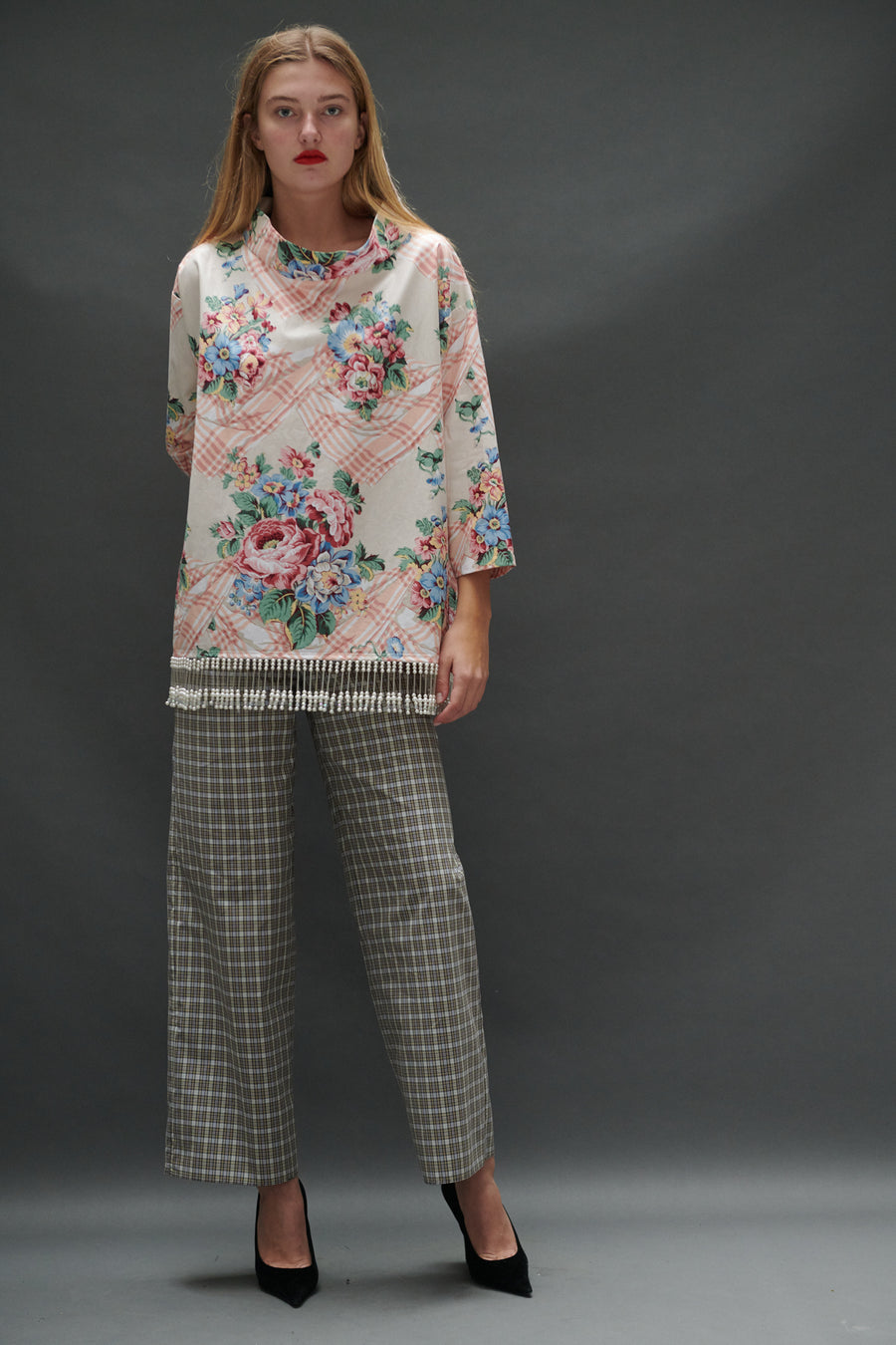 Abigail Coatdress in Trompe L'Oeil Upholstery with Beaded Trim