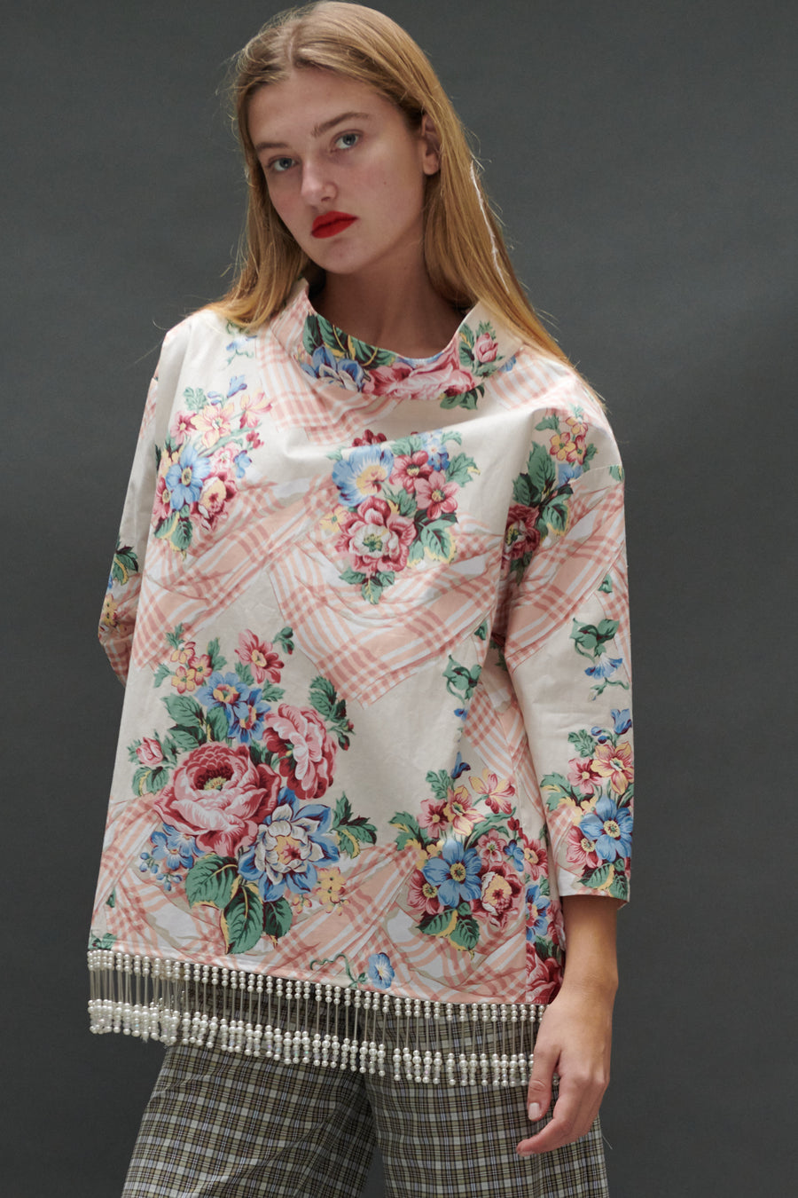 Abigail Coatdress in Trompe L'Oeil Upholstery with Beaded Trim