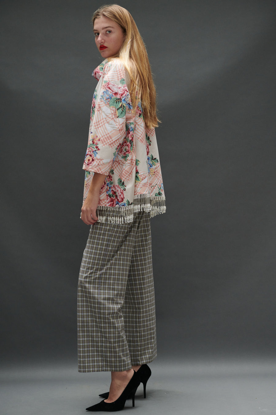 Abigail Coatdress in Trompe L'Oeil Upholstery with Beaded Trim