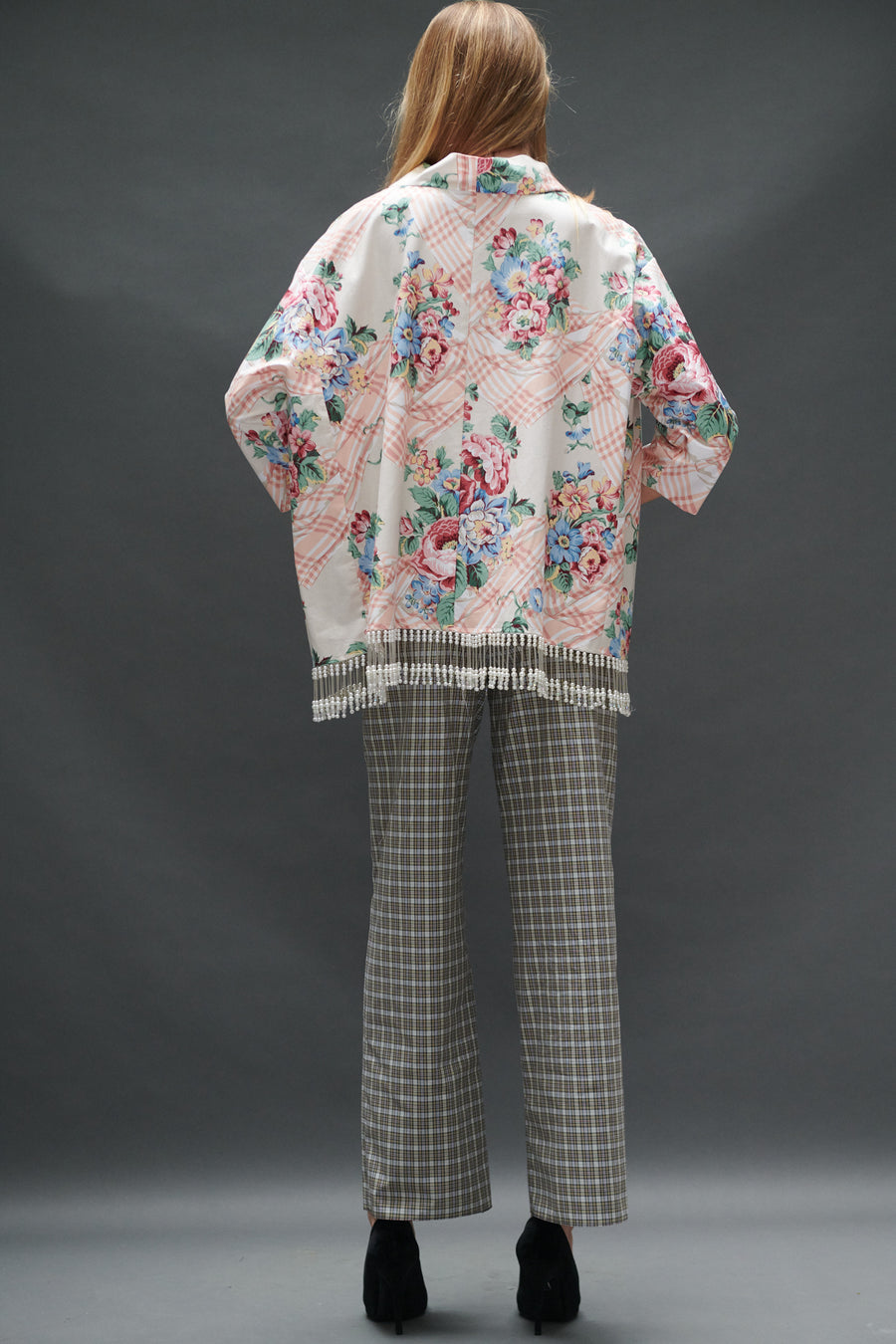 Abigail Coatdress in Trompe L'Oeil Upholstery with Beaded Trim