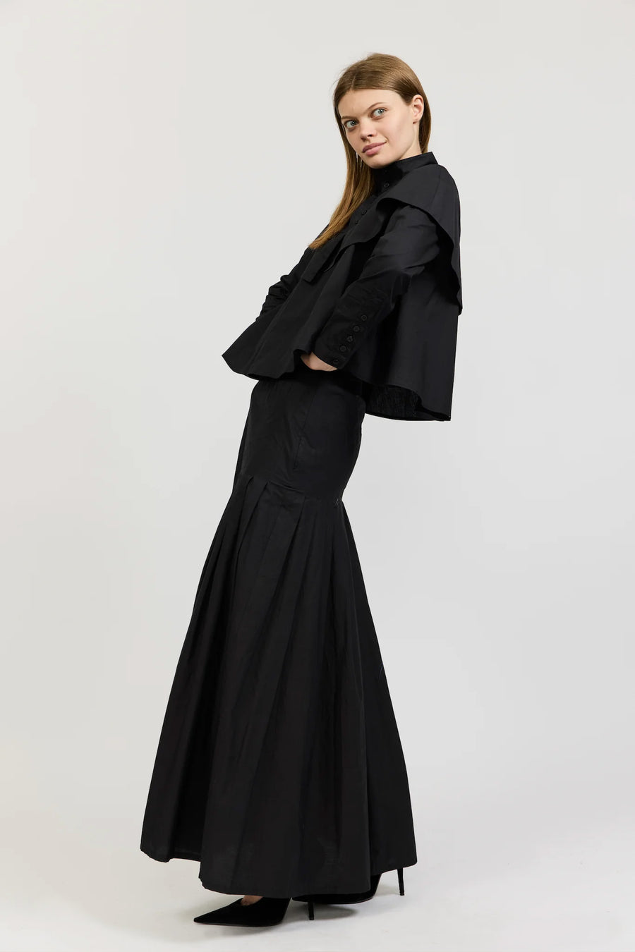 Cyn Skirt in Black Cotton Poplin