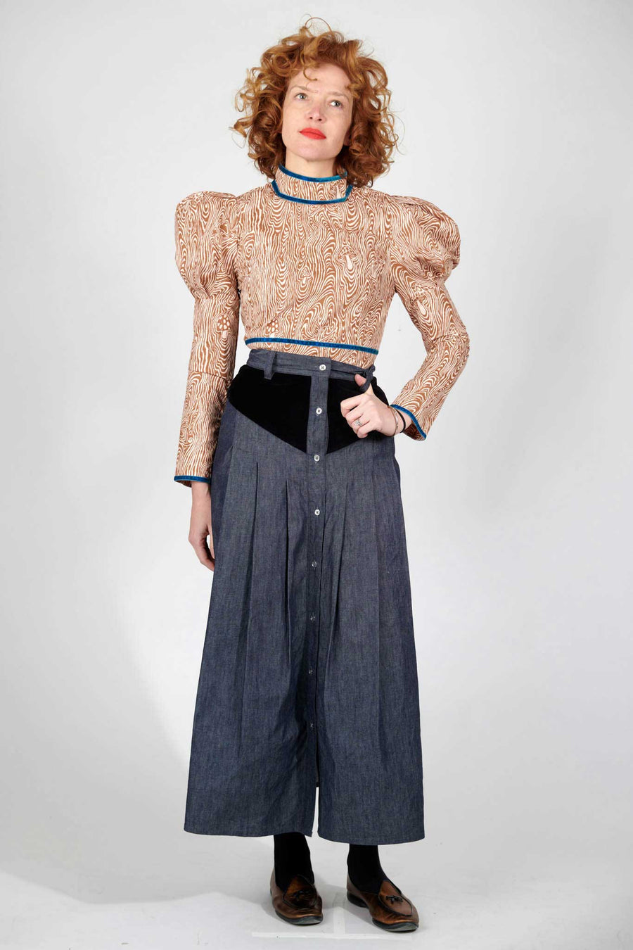 Black Contrast Stitch Bralet + Skirt Denim Co-ord - Divina