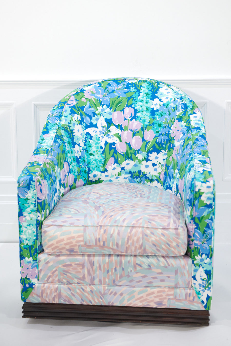 Upholstered Swivel Chair in Vintage Pastels