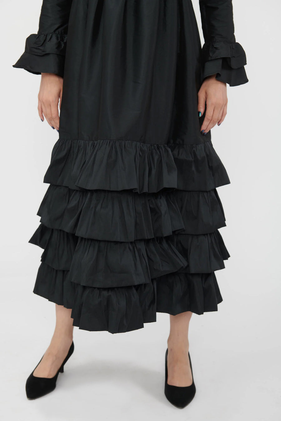 Long Prairie Gown in Black Taffeta