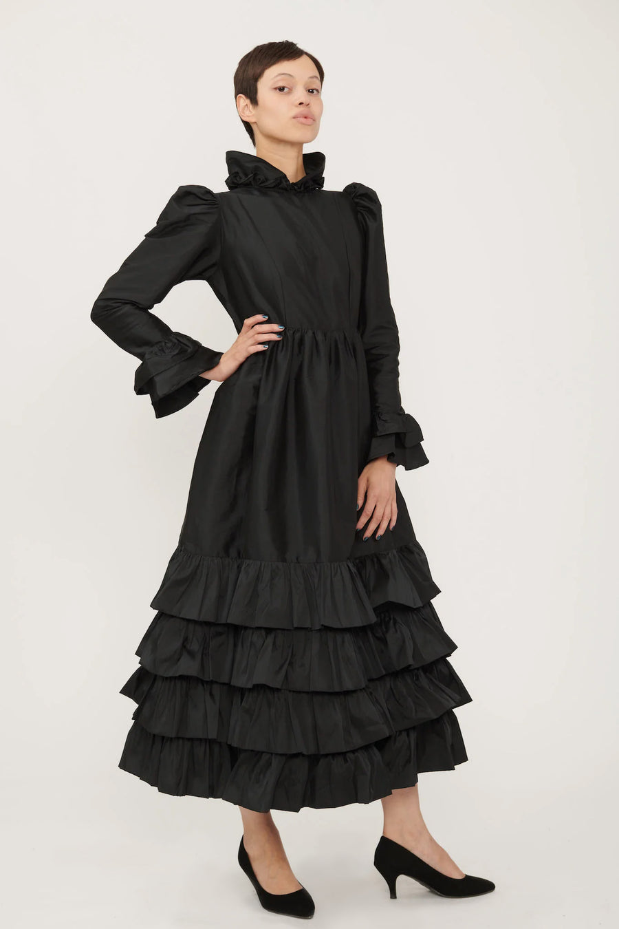 Long Prairie Gown in Black Taffeta