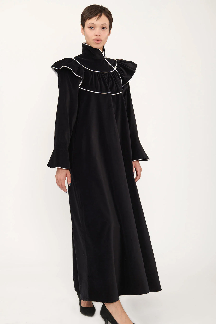 Long Racquel Dress in Black Velveteen