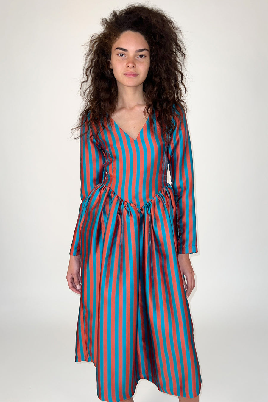 Sample Sale Vivienne Dress in Green and Orange Stripe