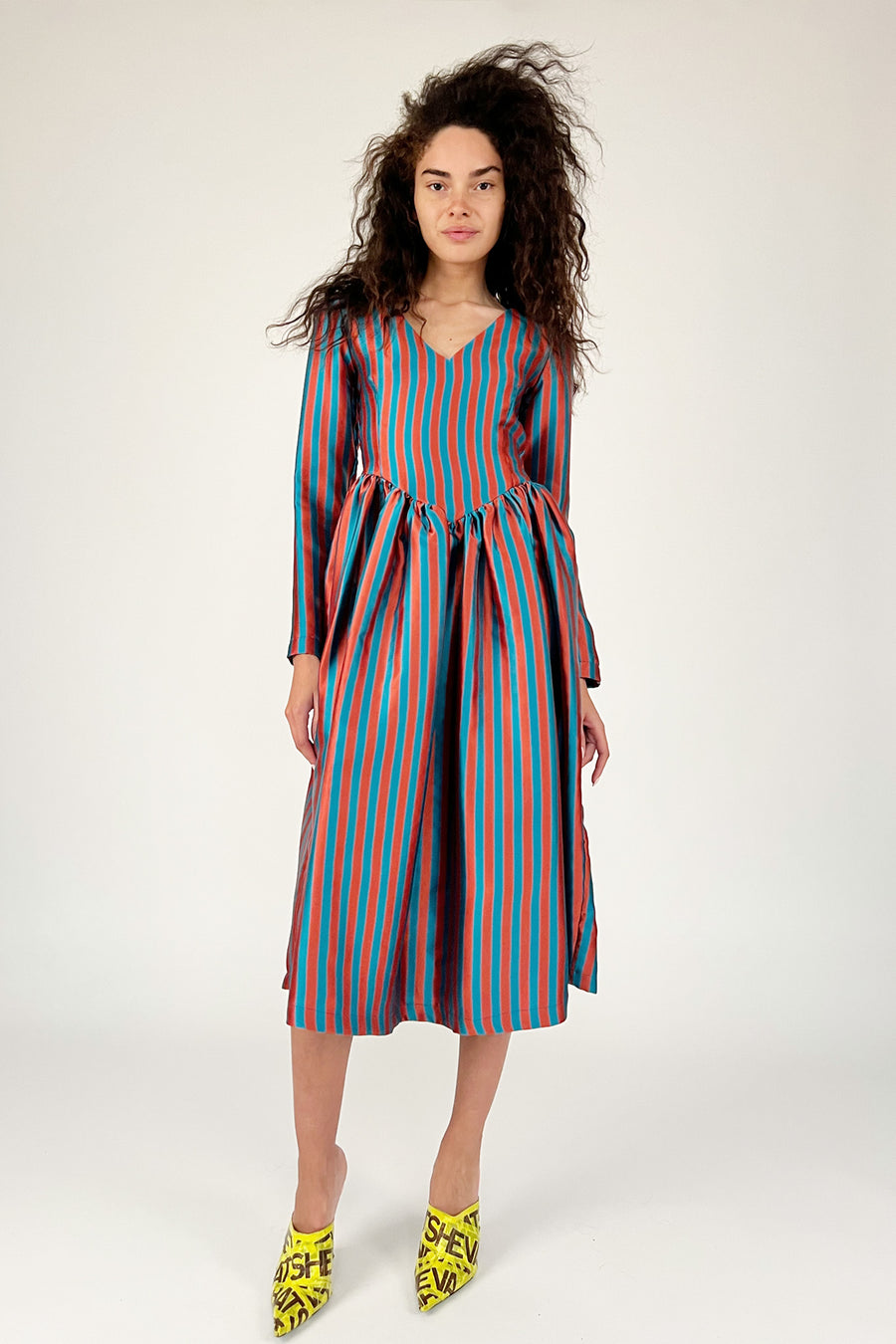 Sample Sale Vivienne Dress in Green and Orange Stripe