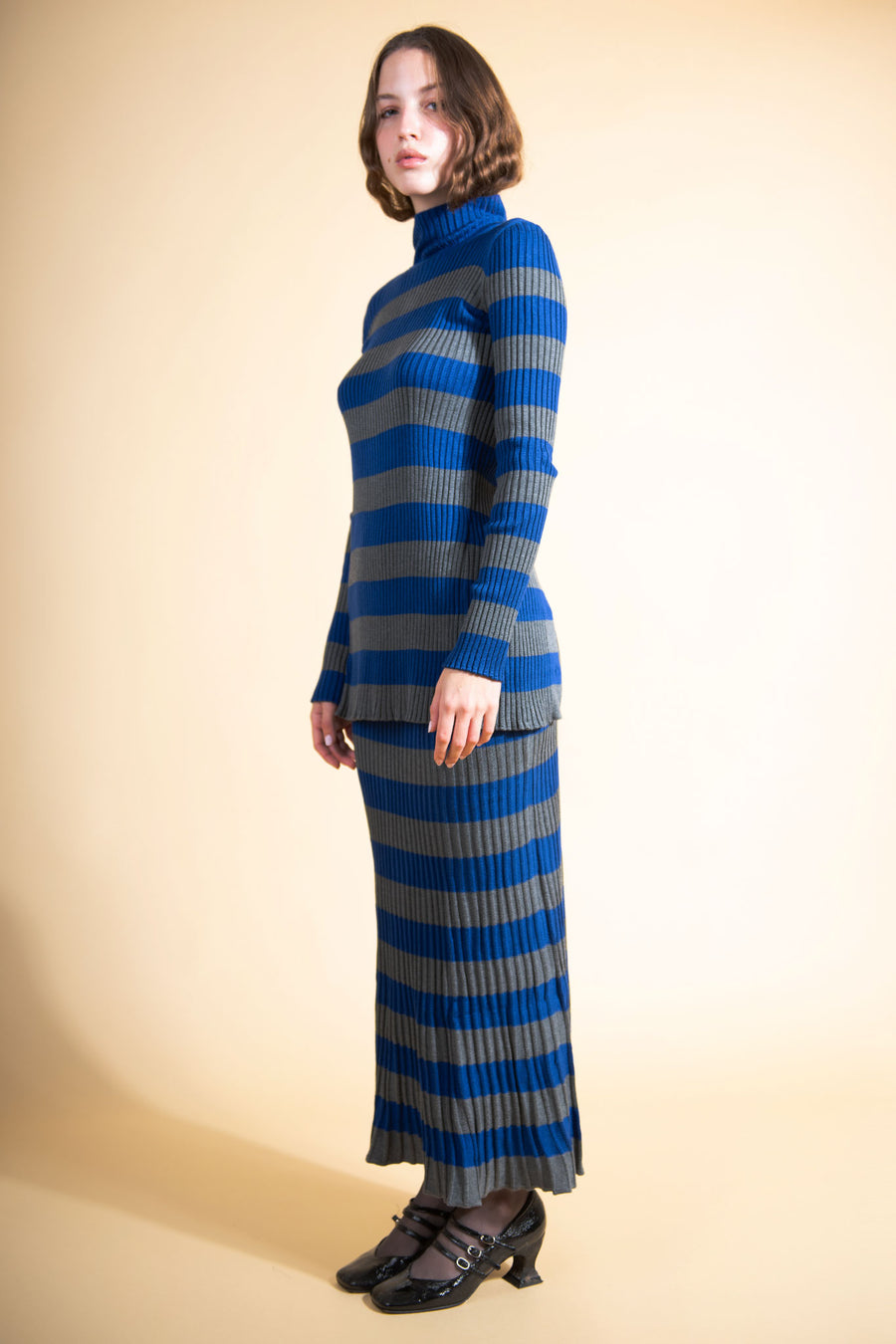 BATSHEVA - Mia Sweater in Blue & Grey Stripe