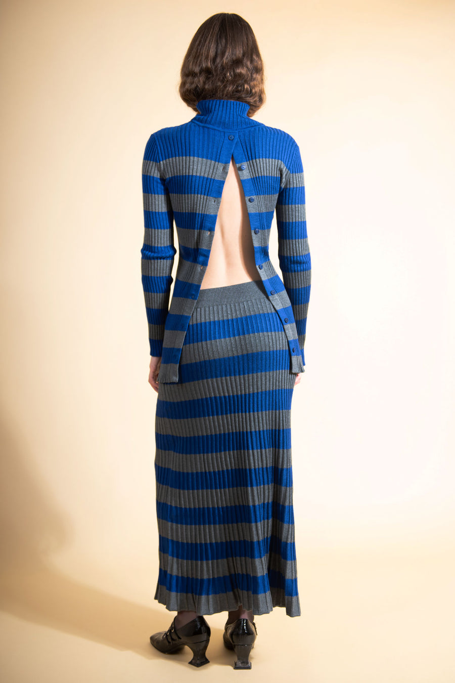 BATSHEVA - Mia Knit Skirt in Blue & Grey Stripe