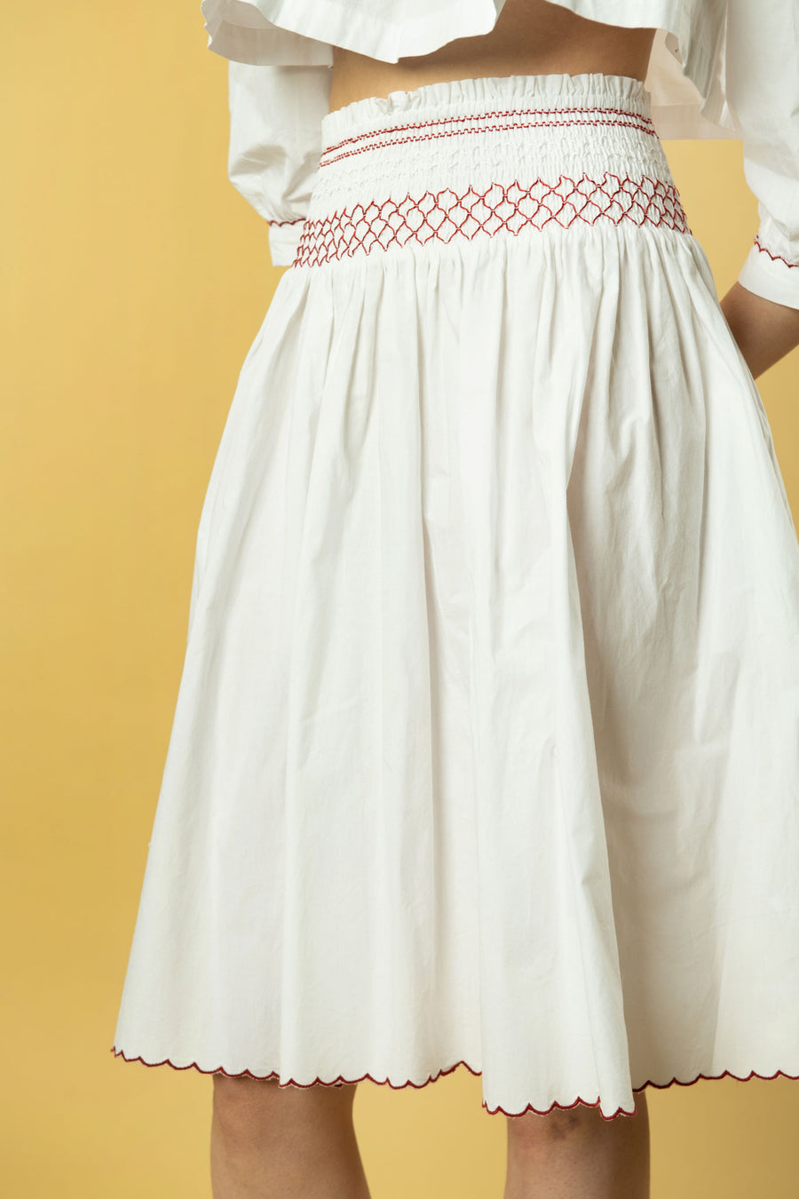 BATSHEVA - Smocked Skirt in White Cotton