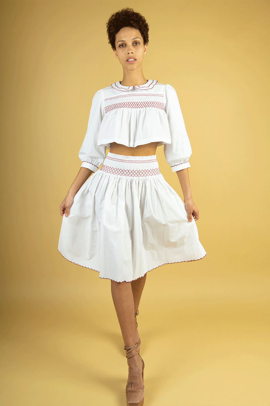 BATSHEVA - Smocked Skirt in White Cotton