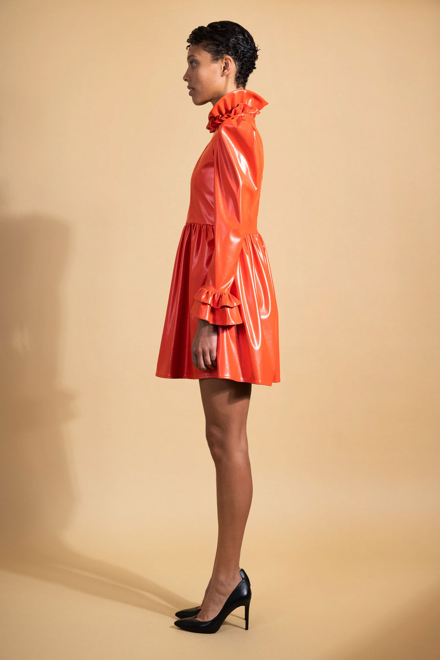 BATSHEVA - Mini Prairie Dress in Blood Orange PVC