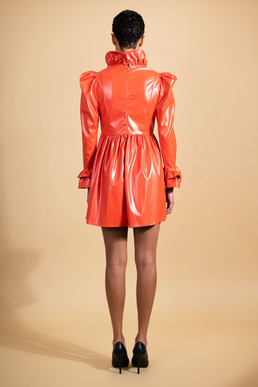 BATSHEVA - Mini Prairie Dress in Blood Orange PVC